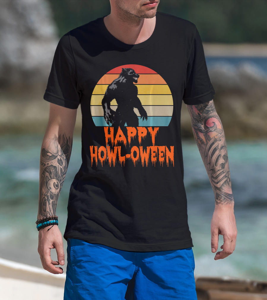 Happy Howl-Oween Werewolf Vintage Werewolves Halloween Co T-Shirt