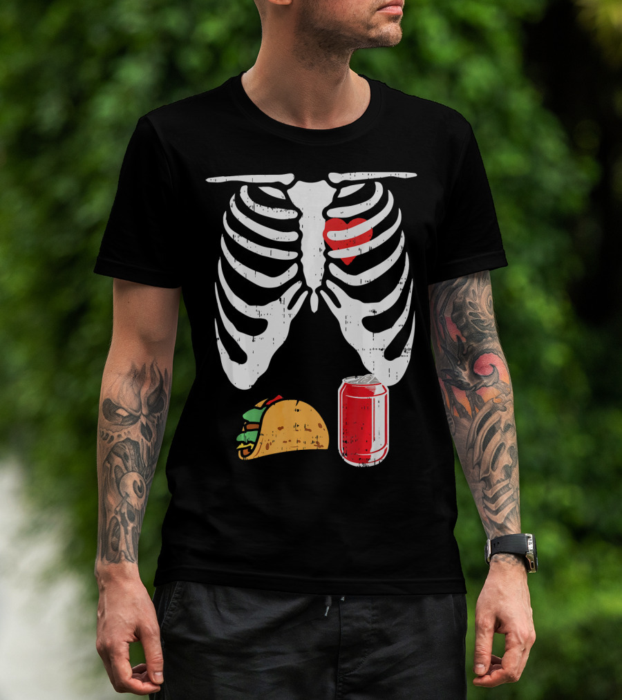 Skeleton Ribcage Heart Taco Beer Can Xray T-Shirt
