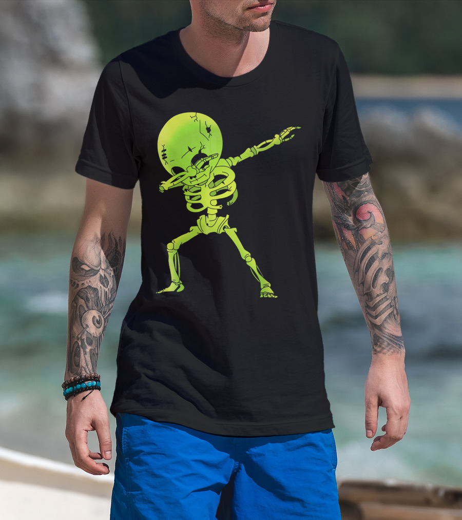 Skeleton Dabbing Zombie Halloween Moon T-Shirt