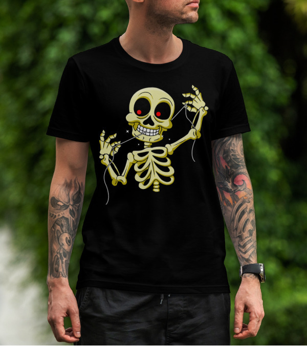 Flossing Skeleton With Red Eyes And Grinning Teeth T-Shirt