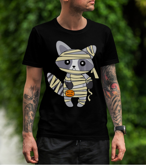 Mummy Raccoon Halloween With Jack-O'-Lantern T-Shirt
