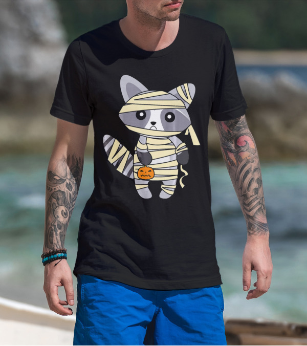 Mummy Raccoon Halloween With Jack-O'-Lantern T-Shirt