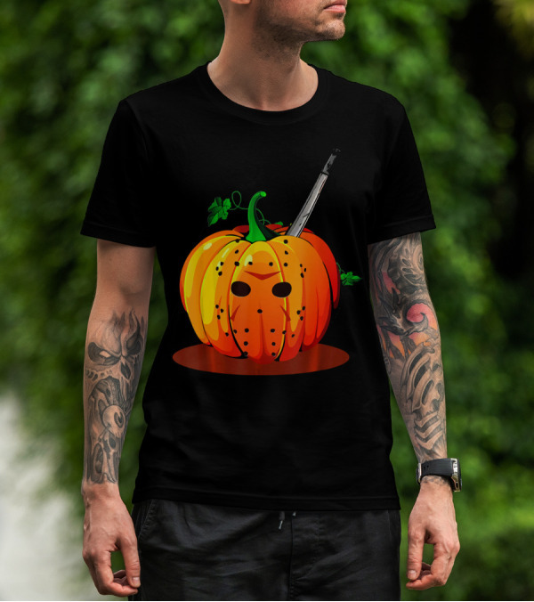 Horror Pumpkin Halloween Scary Face Knife T-Shirt