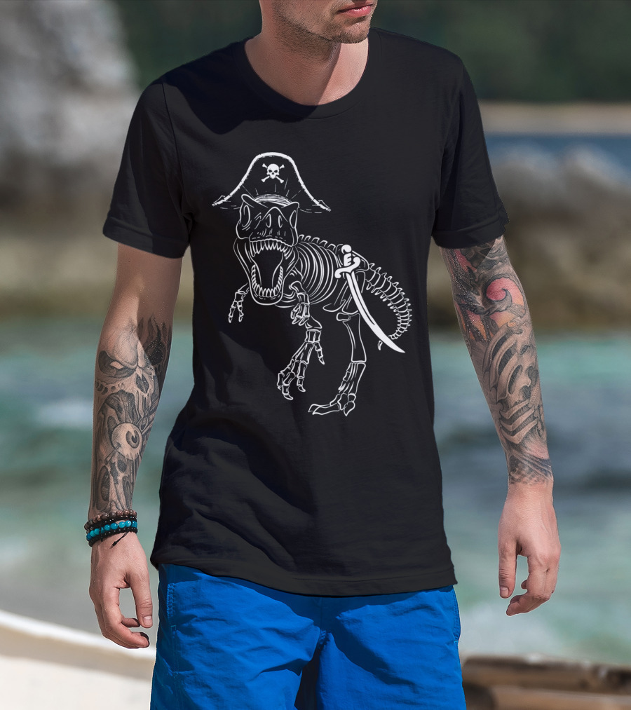 T-Rex Skeleton With Pirate Hat And Sword T-Shirt