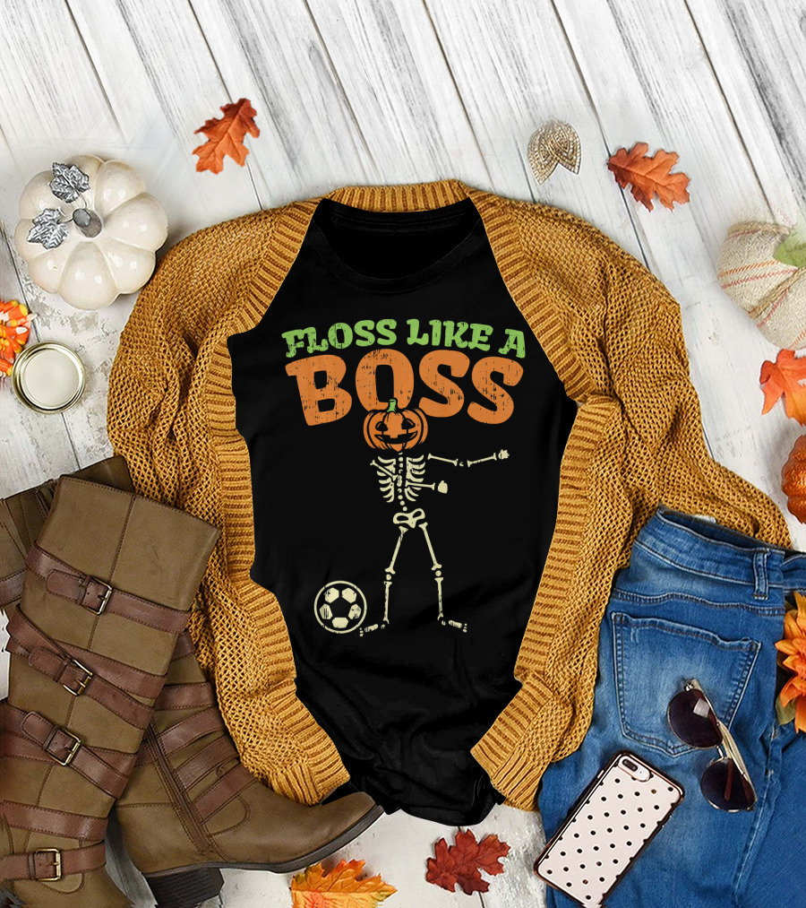 Floss Like A Boss Pumpkin Skeleton Soccer T-Shirt