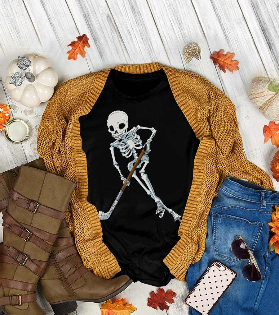 Skeleton Hockey Player Iconic Skating Pose T-Shirt