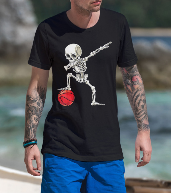 Dab Skeleton Dabbing Basketball Skeleton Pose T-Shirt