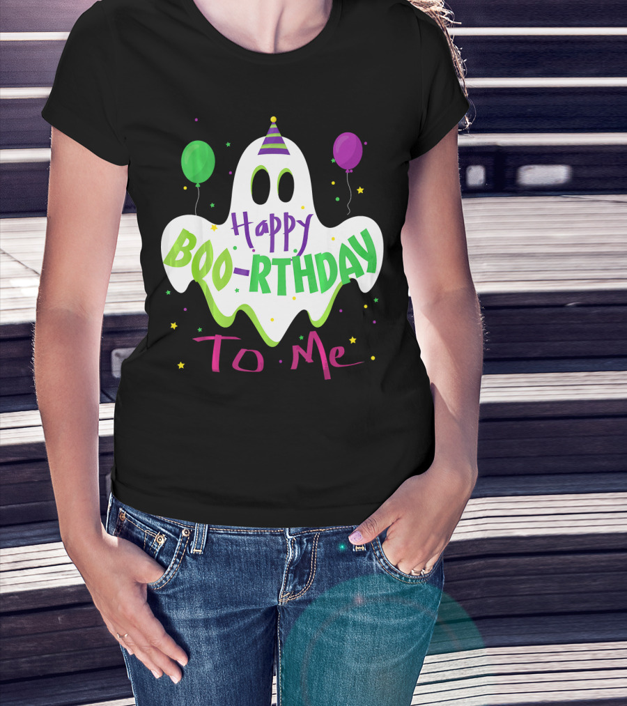 Happy Boo-Rthday To Me Ghost With Party Balloons T-Shirt