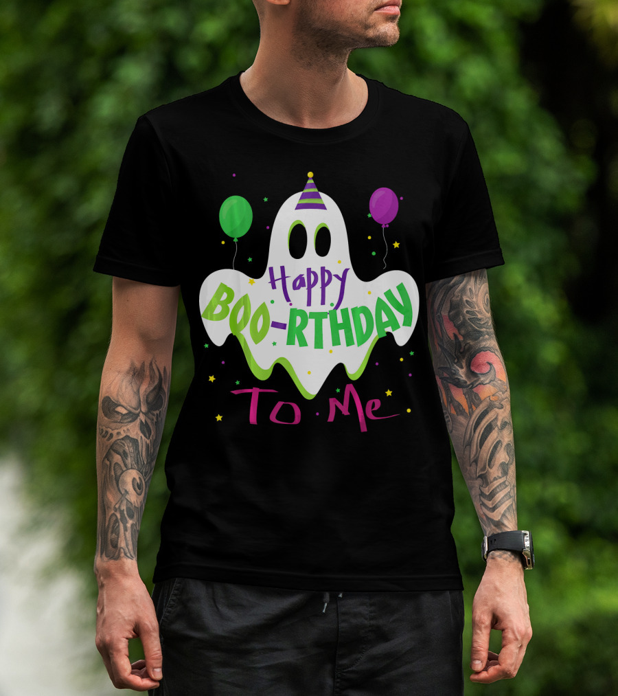 Happy Boo-Rthday To Me Ghost With Party Balloons T-Shirt