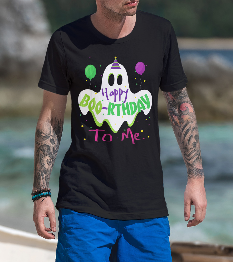 Happy Boo-Rthday To Me Ghost With Party Balloons T-Shirt