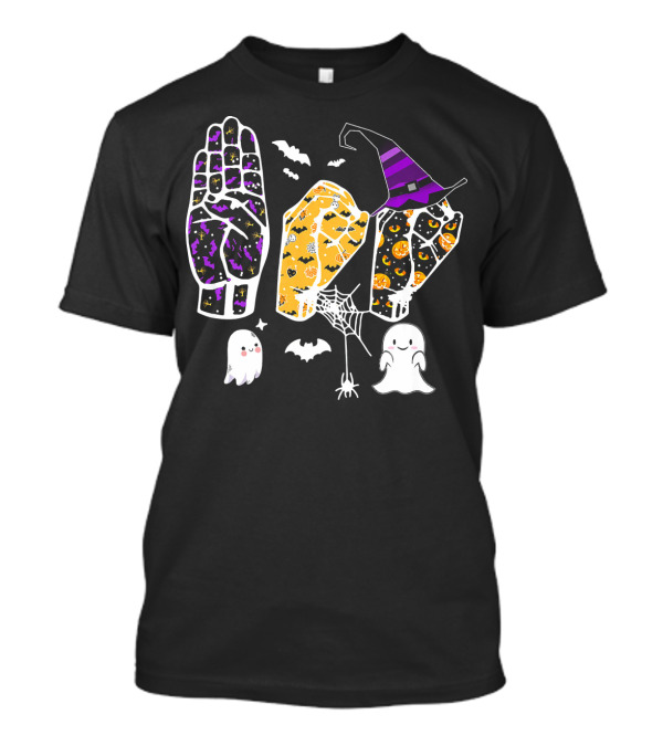 Sign Language Boo Halloween Witch Hat Ghosts T-Shirt