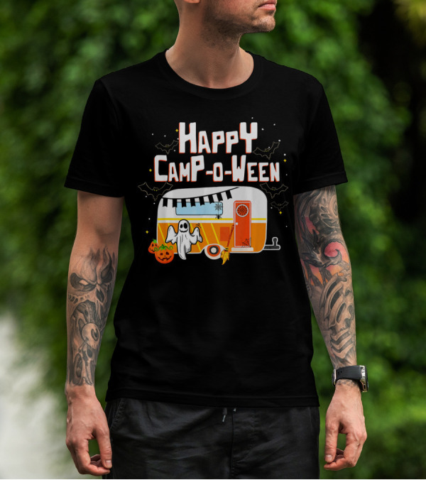 Happy Camp O Ween Ghost Pumpkin Camping Caravan T-Shirt