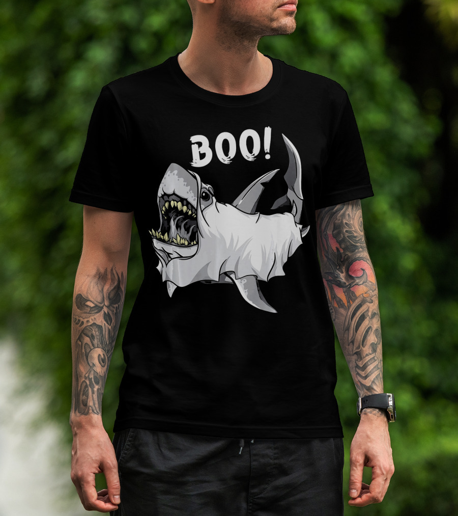 Shark Ghost Boo Funny Great White Shark Halloween T-Shirt