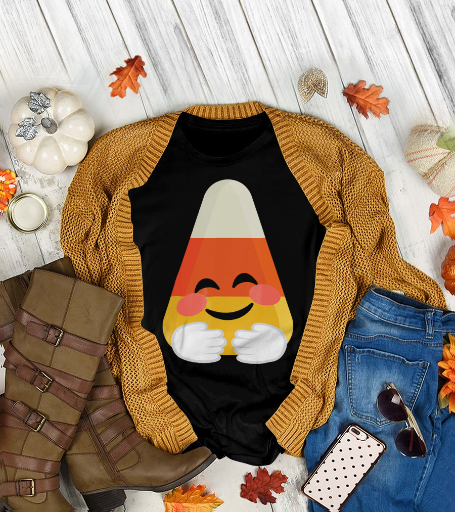 Candy Corn Emoji Hugs Embrace T-Shirt