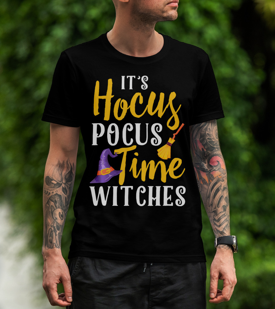 It's Hocus Pocus Time Witches Broom Hat T-Shirt