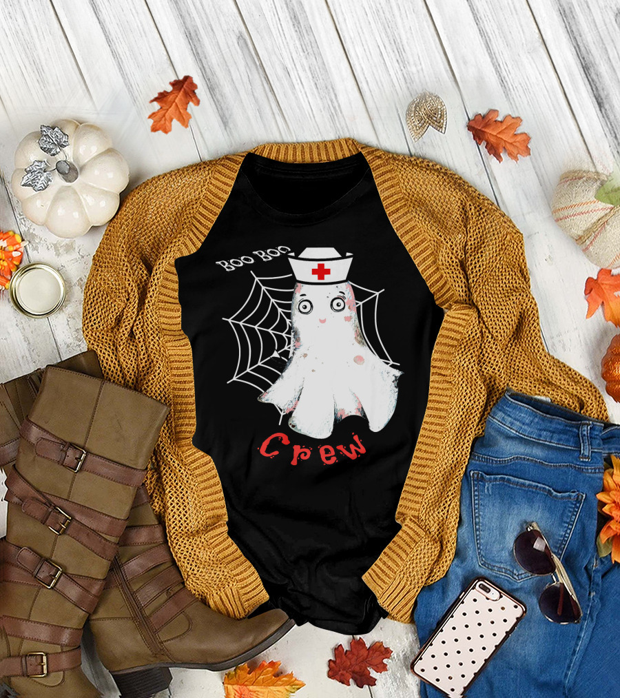 Boo Boo Crew Nurse Ghost Halloween Costume Spooky Spiderweb T-Shirt