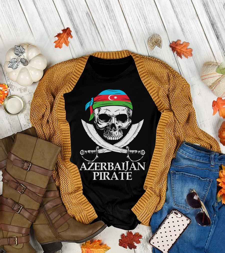 Azerbaijan Pirate Skull Crossed Swords Flag Bandana T-Shirt