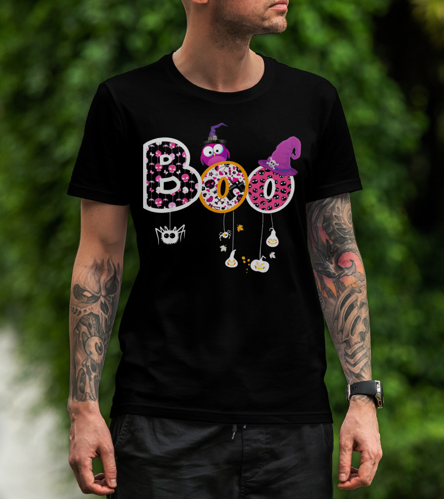 Boo Halloween Ghosts Spiders Witch Hats Funny Faces T-Shirt