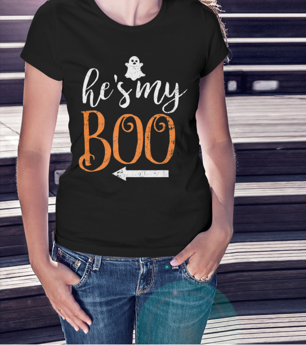 He's My Boo Halloween Ghost Matching Couple Arrow T-Shirt