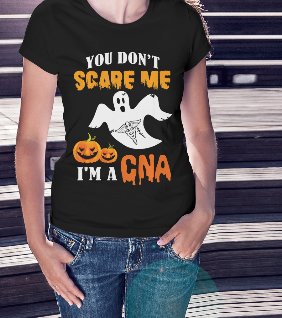 You Don't Scare Me I'm A CNA Halloween Ghost And Pumpkins T-Shirt