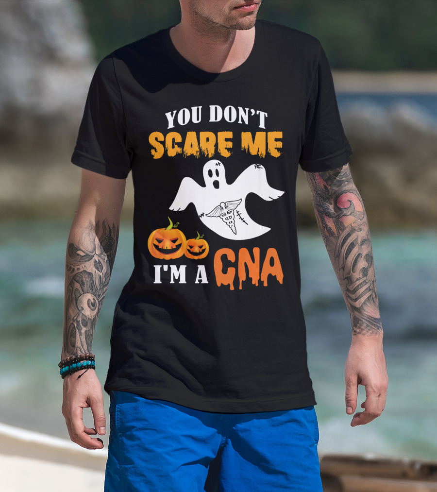 You Don't Scare Me I'm A CNA Halloween Ghost And Pumpkins T-Shirt