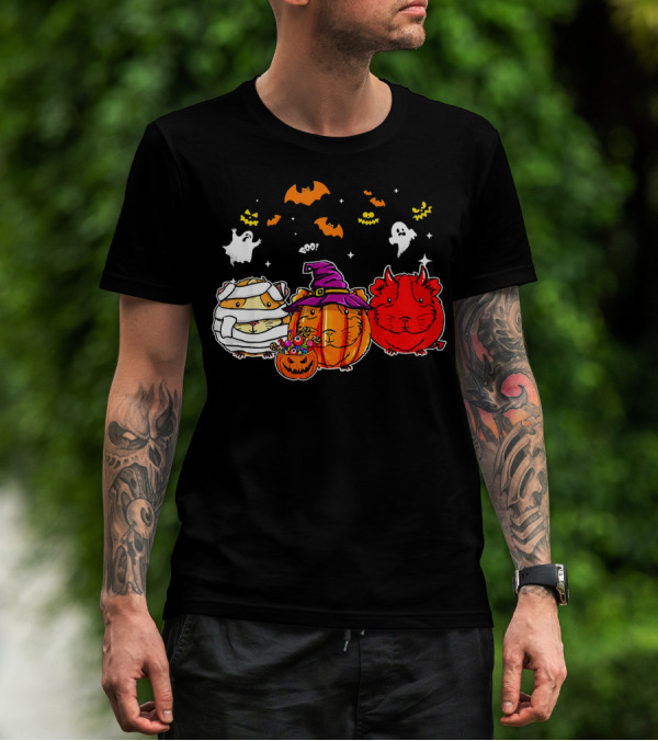 Guinea Pigs Happy Halloween Cute Mummy Witch Devil Pumpkin Ghosts Bats T-Shirt