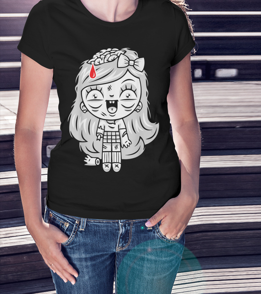 Cute Gore Zombie Horror Fan Goth Punk Bow Brain Bleeding Girl T-Shirt