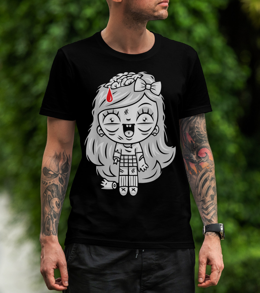 Cute Gore Zombie Horror Fan Goth Punk Bow Brain Bleeding Girl T-Shirt