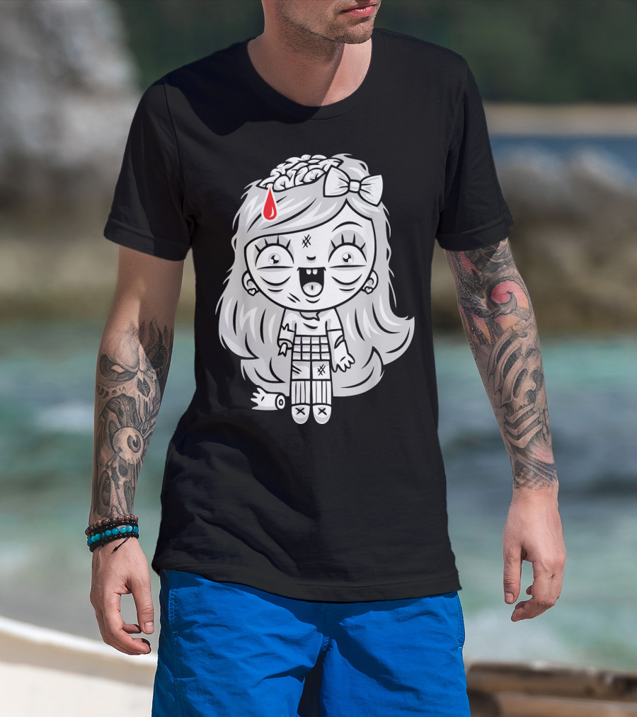 Cute Gore Zombie Horror Fan Goth Punk Bow Brain Bleeding Girl T-Shirt