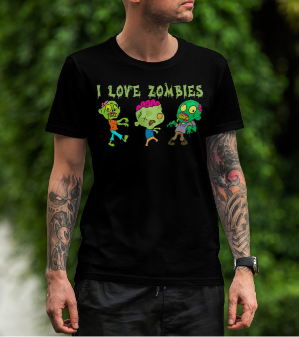 I Love Zombies Funny Zombie Cartoon Characters T-Shirt