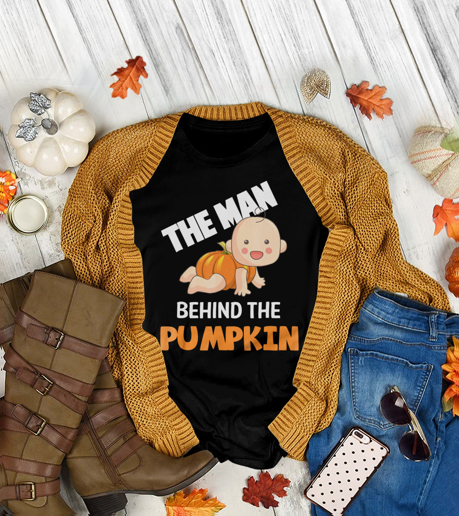 The Man Behind the Pumpkin Halloween Baby Costume Humor T-Shirt