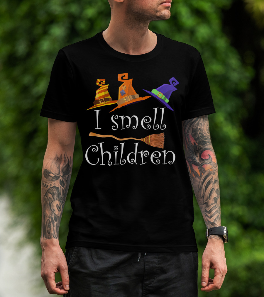 I Smell Children Funny Witches Hats Broom Halloween T-Shirt