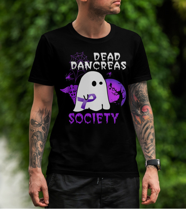 Dead Pancreas Society Ghost With Purple Ribbon Halloween T-Shirt