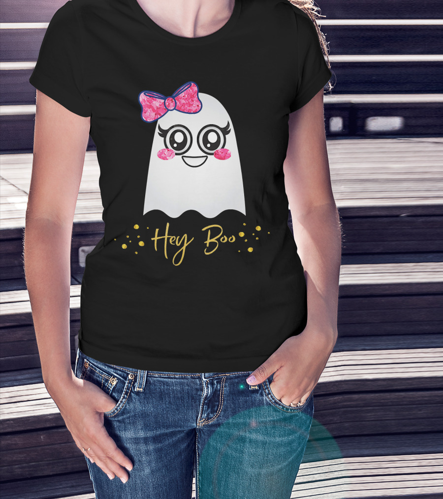 Hey Boo Kawaii Ghost Halloween Emoji Cute T-Shirt