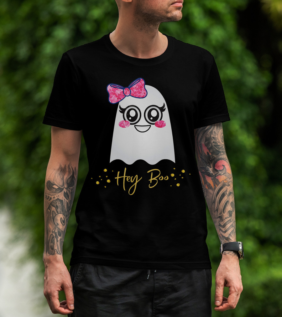 Hey Boo Kawaii Ghost Halloween Emoji Cute T-Shirt