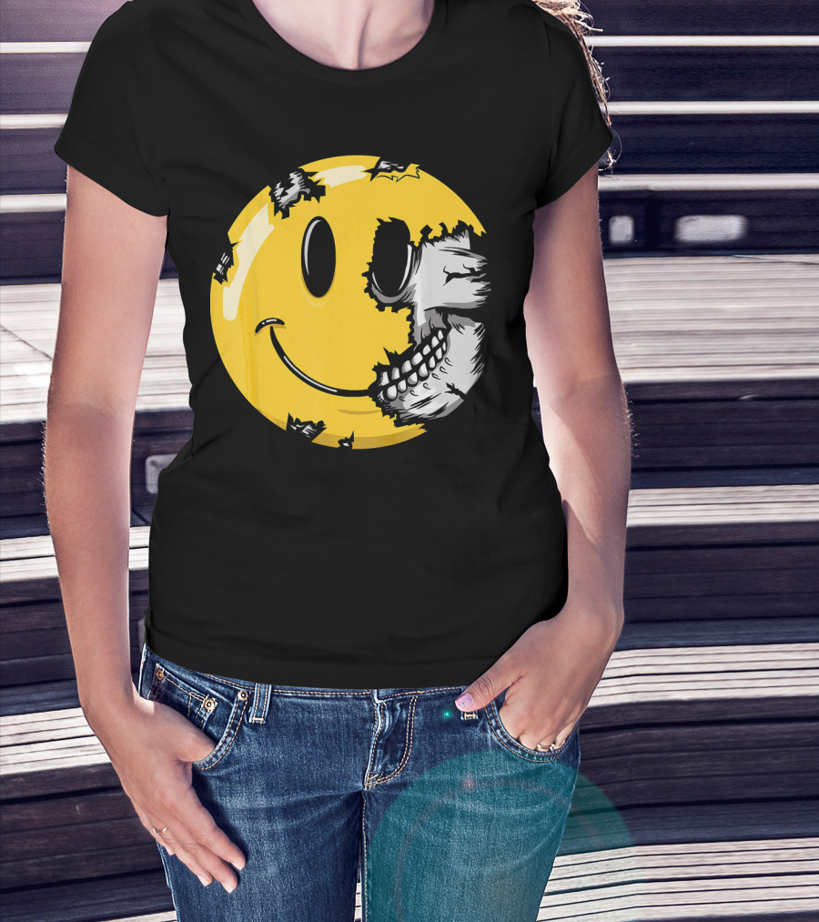 Halloween Scary Smiley Face Skull T-Shirt