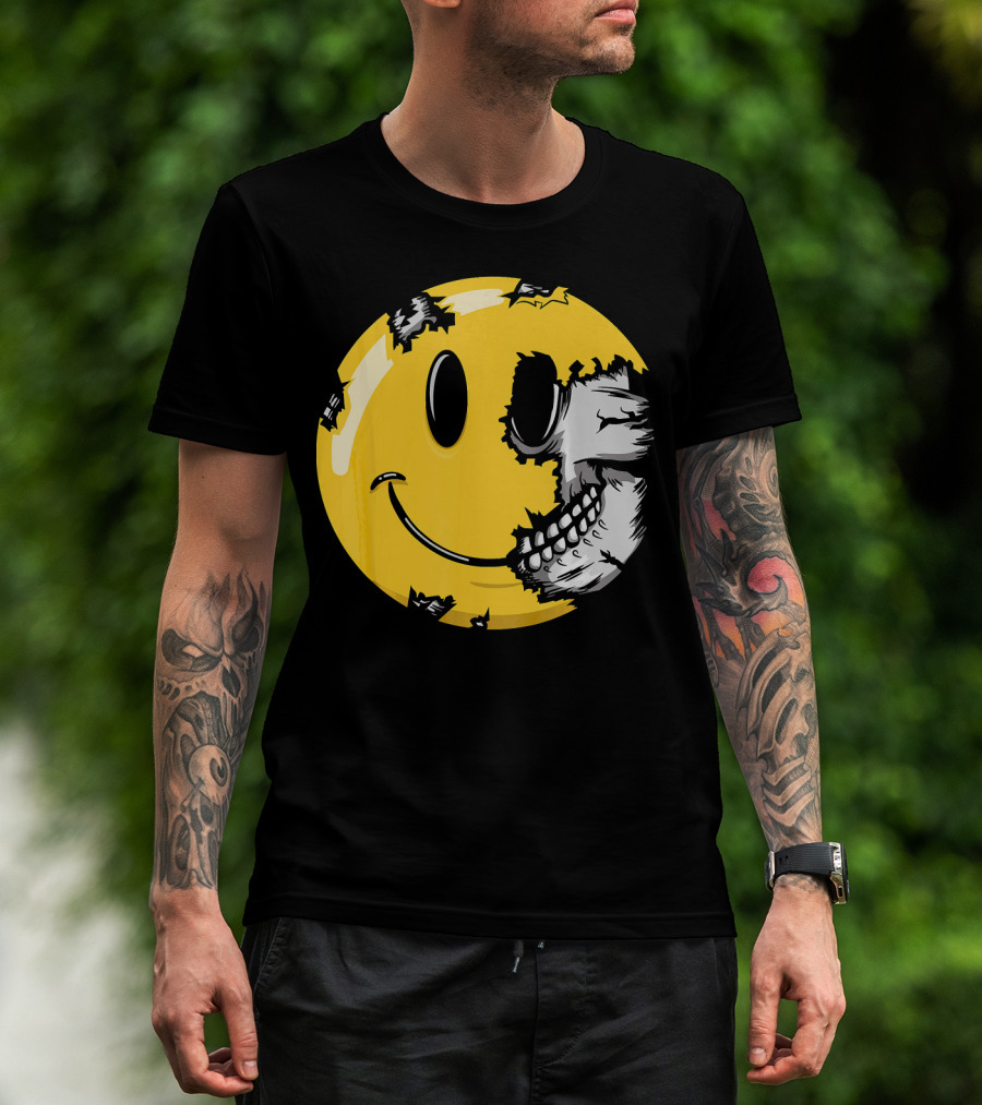 Halloween Scary Smiley Face Skull T-Shirt