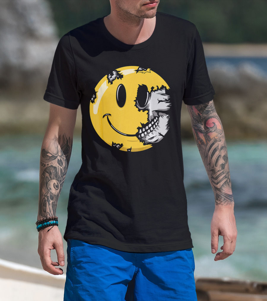 Halloween Scary Smiley Face Skull T-Shirt