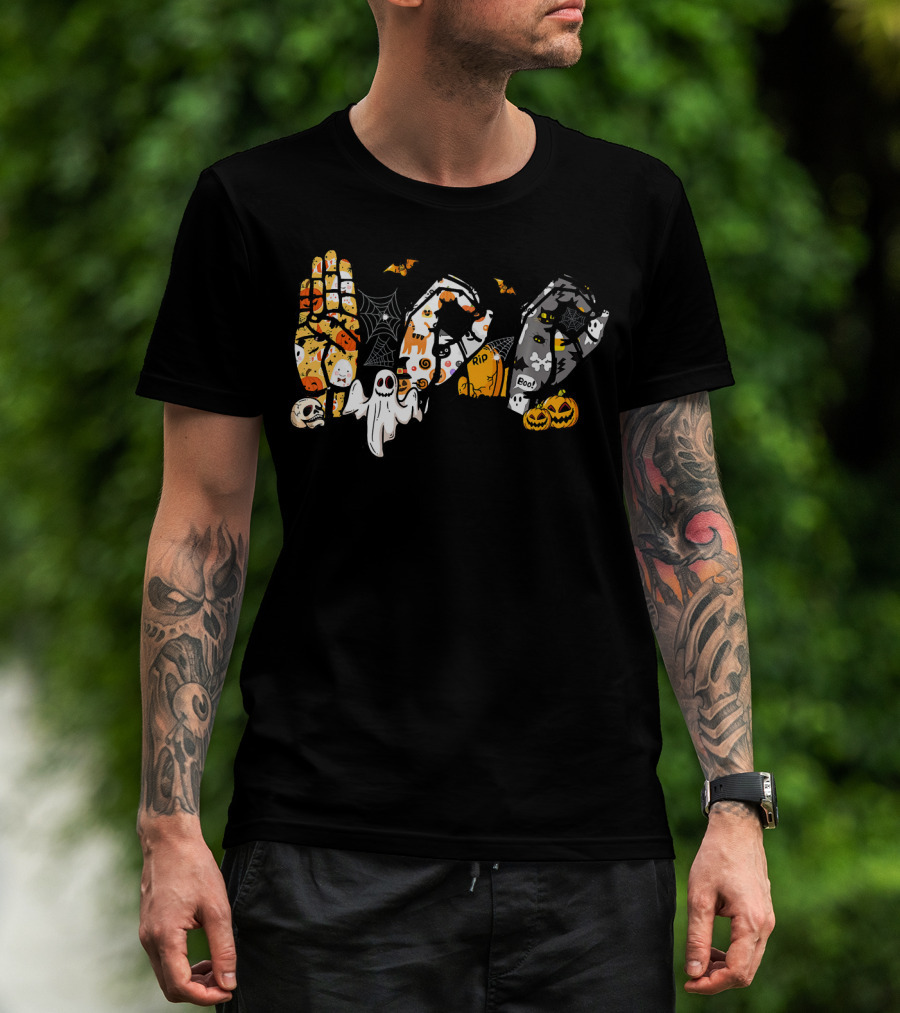ASL Boo Ghosts Pumpkins Spiders Halloween Fun T-Shirt