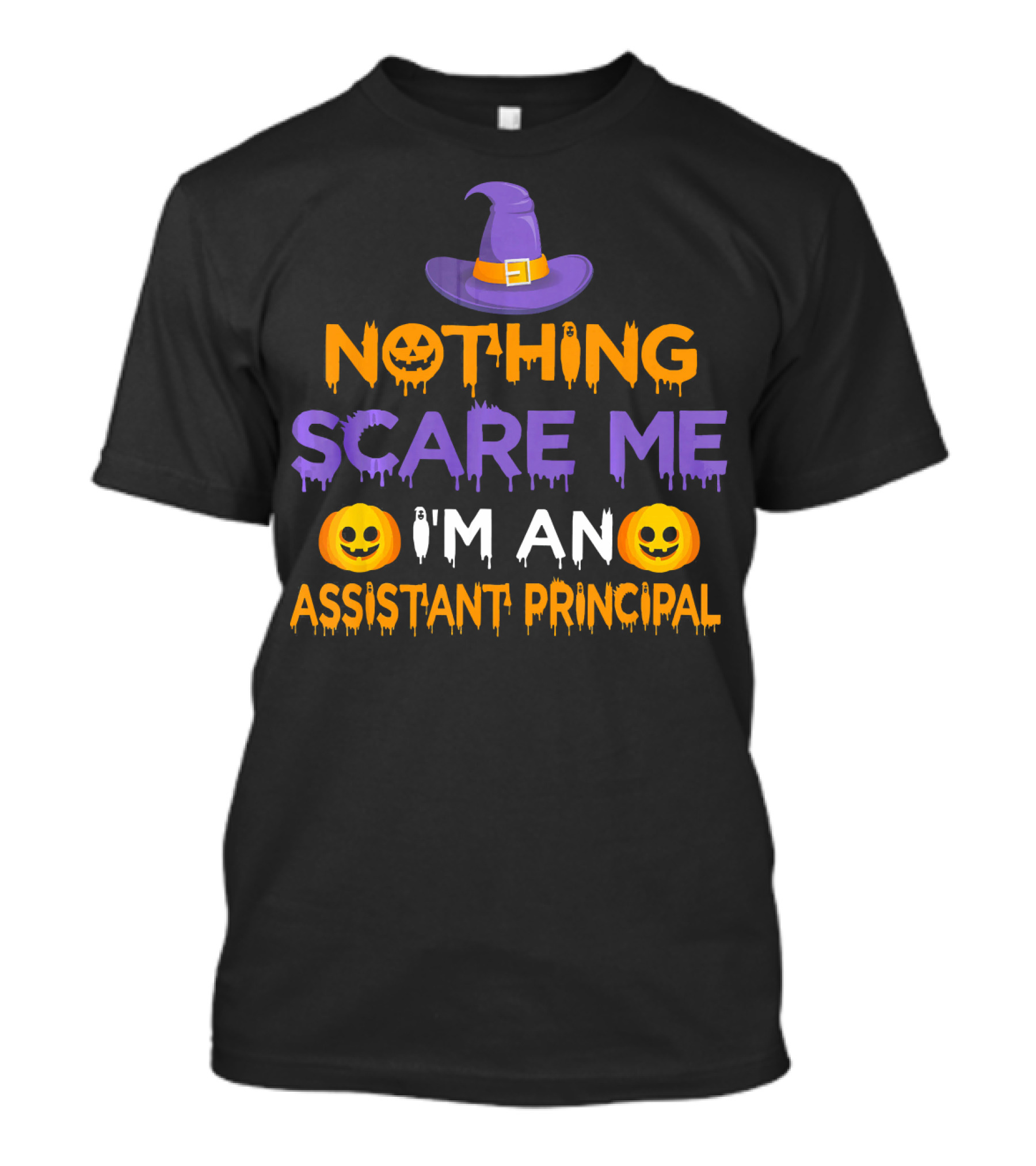 Halloween Nothing Scare Me I'm An Assistant Principal With Witch Hat And Pumpkin Faces T-Shirt