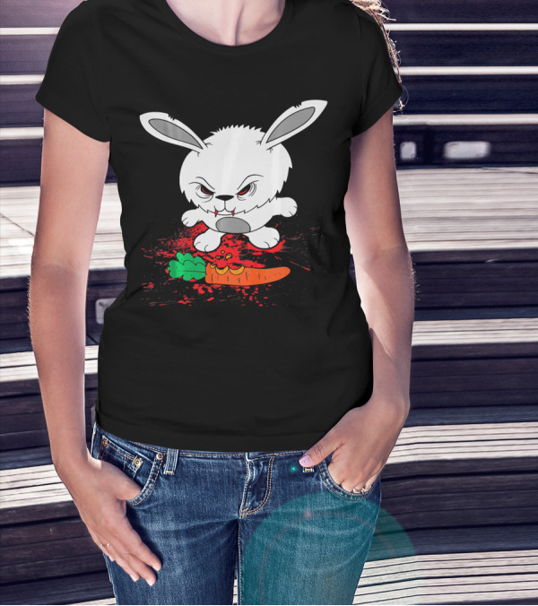 Funny Halloween Scary Zombie Rabbit Bunny With Carrot T-Shirt