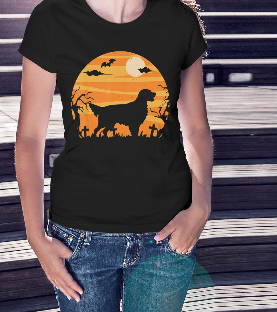 Flat Coated Retriever Halloween Moonlit Graveyard Scene T-Shirt