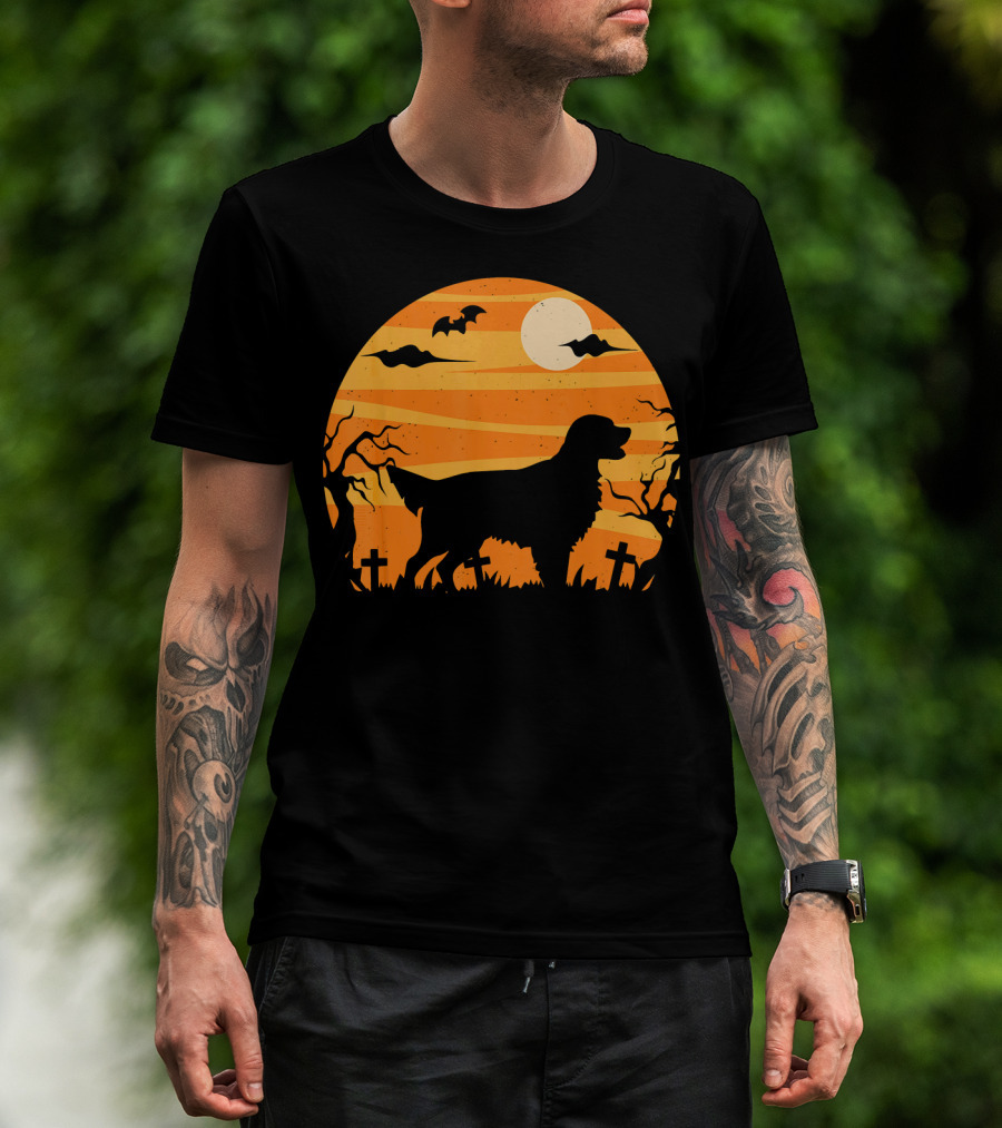 Flat Coated Retriever Halloween Moonlit Graveyard Scene T-Shirt