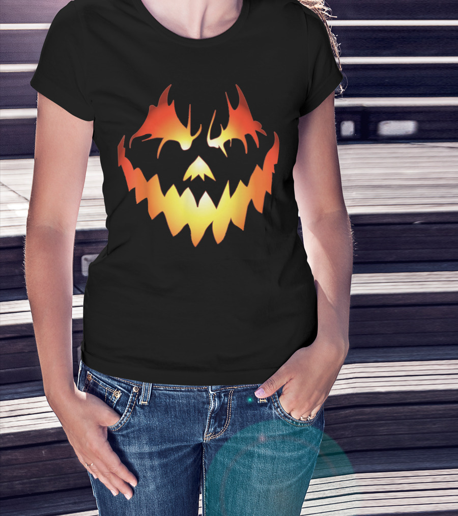 JACK O LANTERN Scary Pumpkin Fiery Face T-Shirt