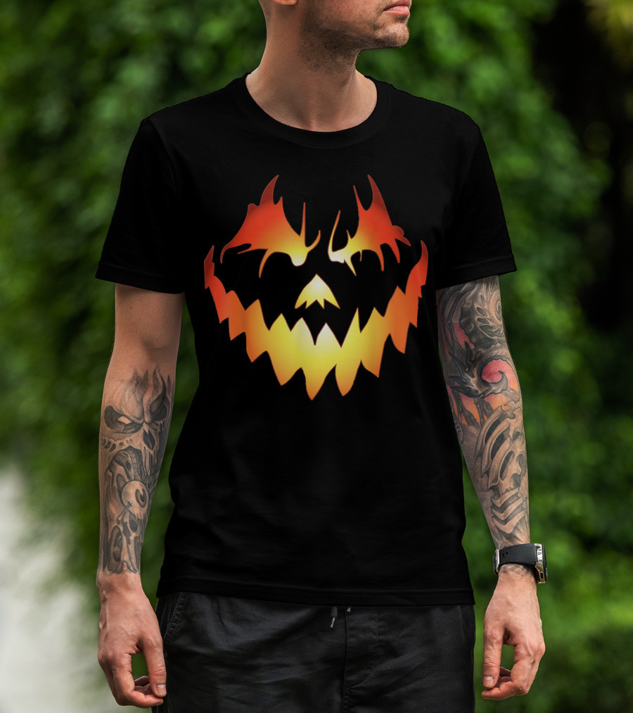 JACK O LANTERN Scary Pumpkin Fiery Face T-Shirt