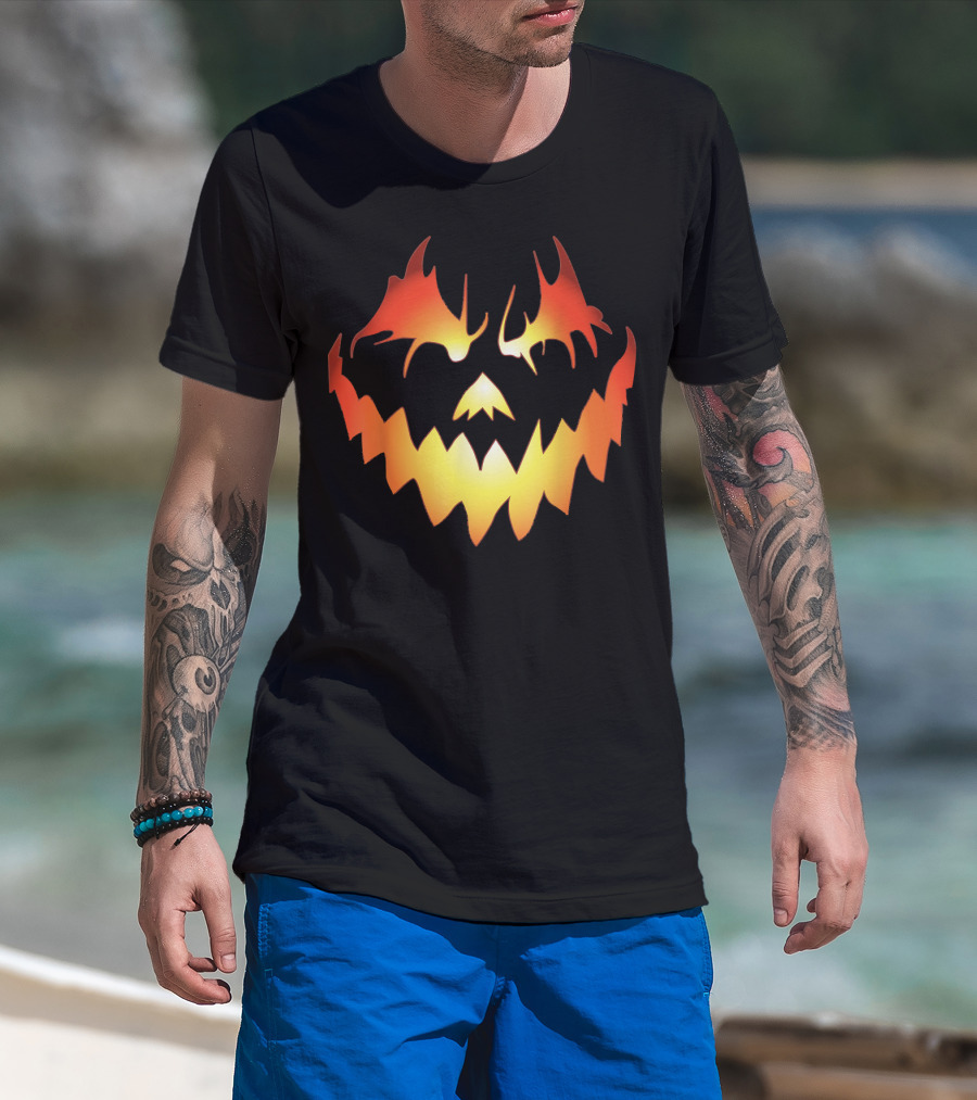 JACK O LANTERN Scary Pumpkin Fiery Face T-Shirt