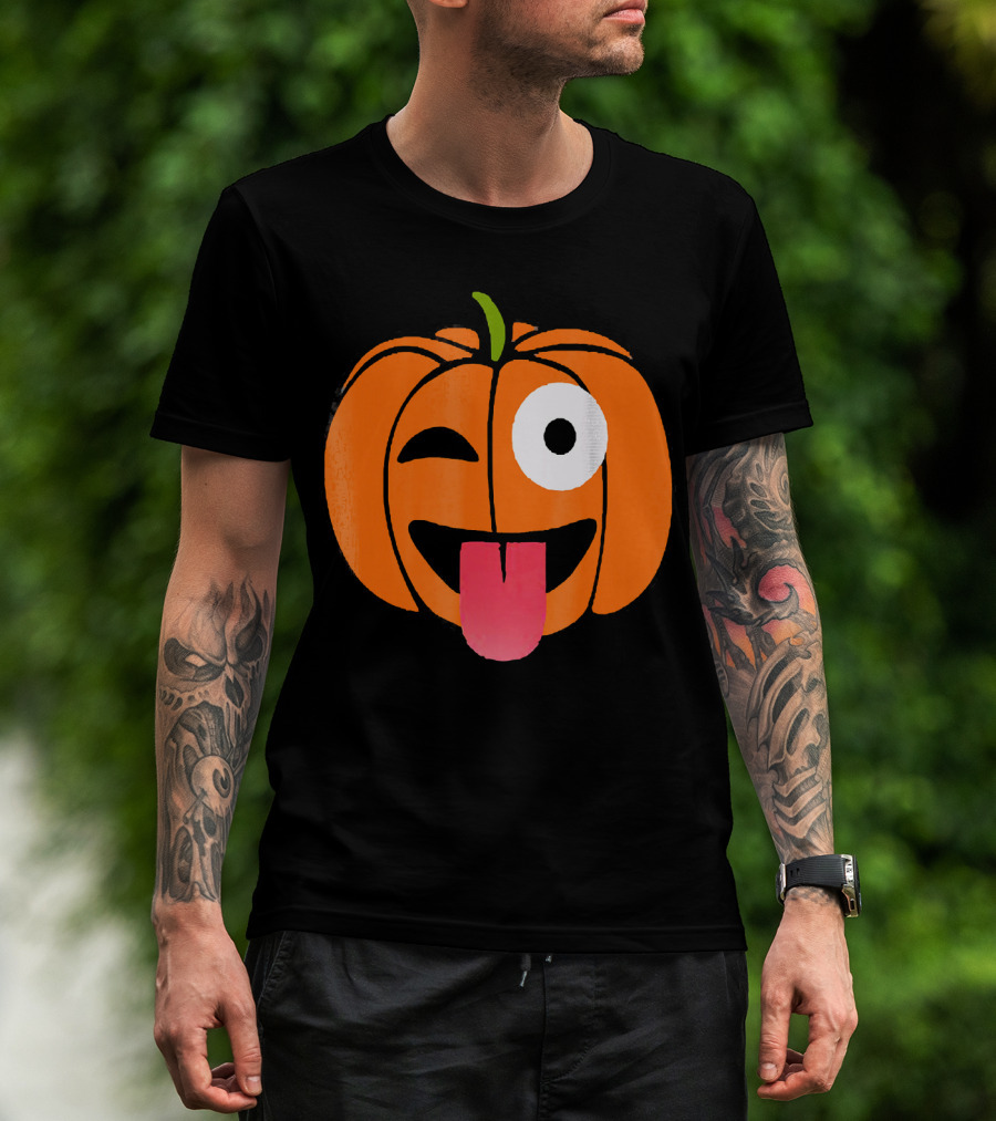 Winking Tongue Out Smiling Pumpkin Face T-Shirt