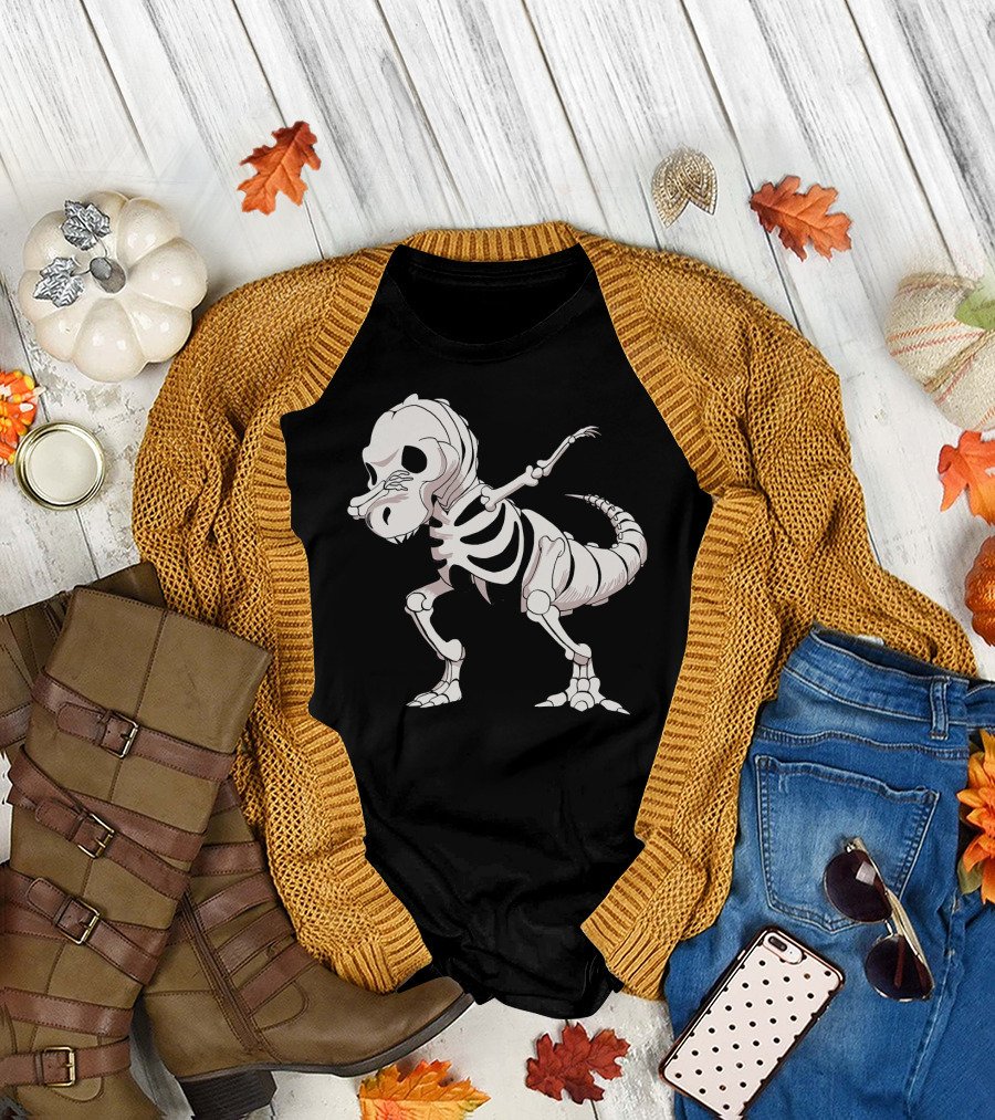 Funny Dabbing Dinosaur Skeleton T-Shirt