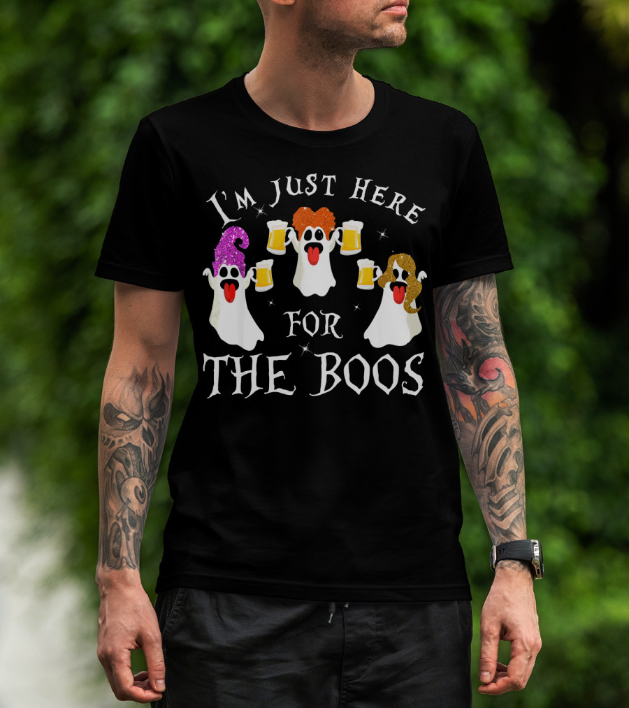 I'm Just Here For The Boos Ghosts With Beer Glasses Halloween T-Shirt