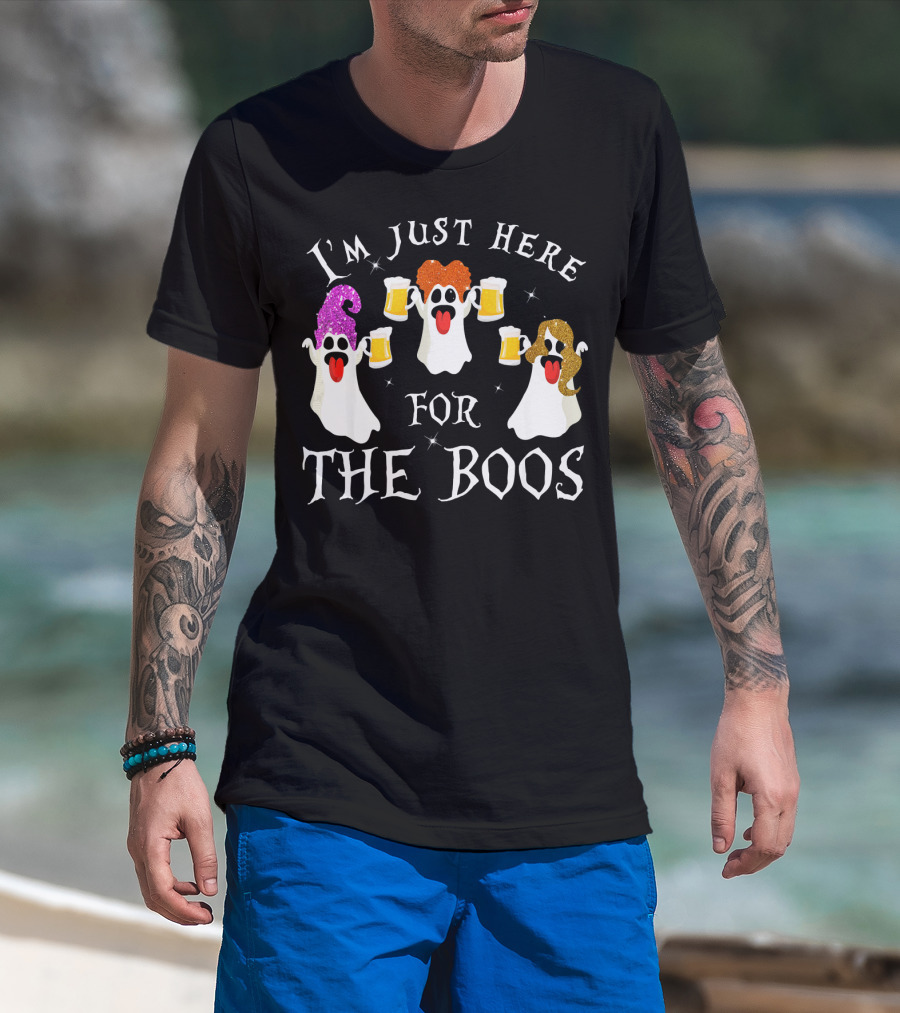 I'm Just Here For The Boos Ghosts With Beer Glasses Halloween T-Shirt